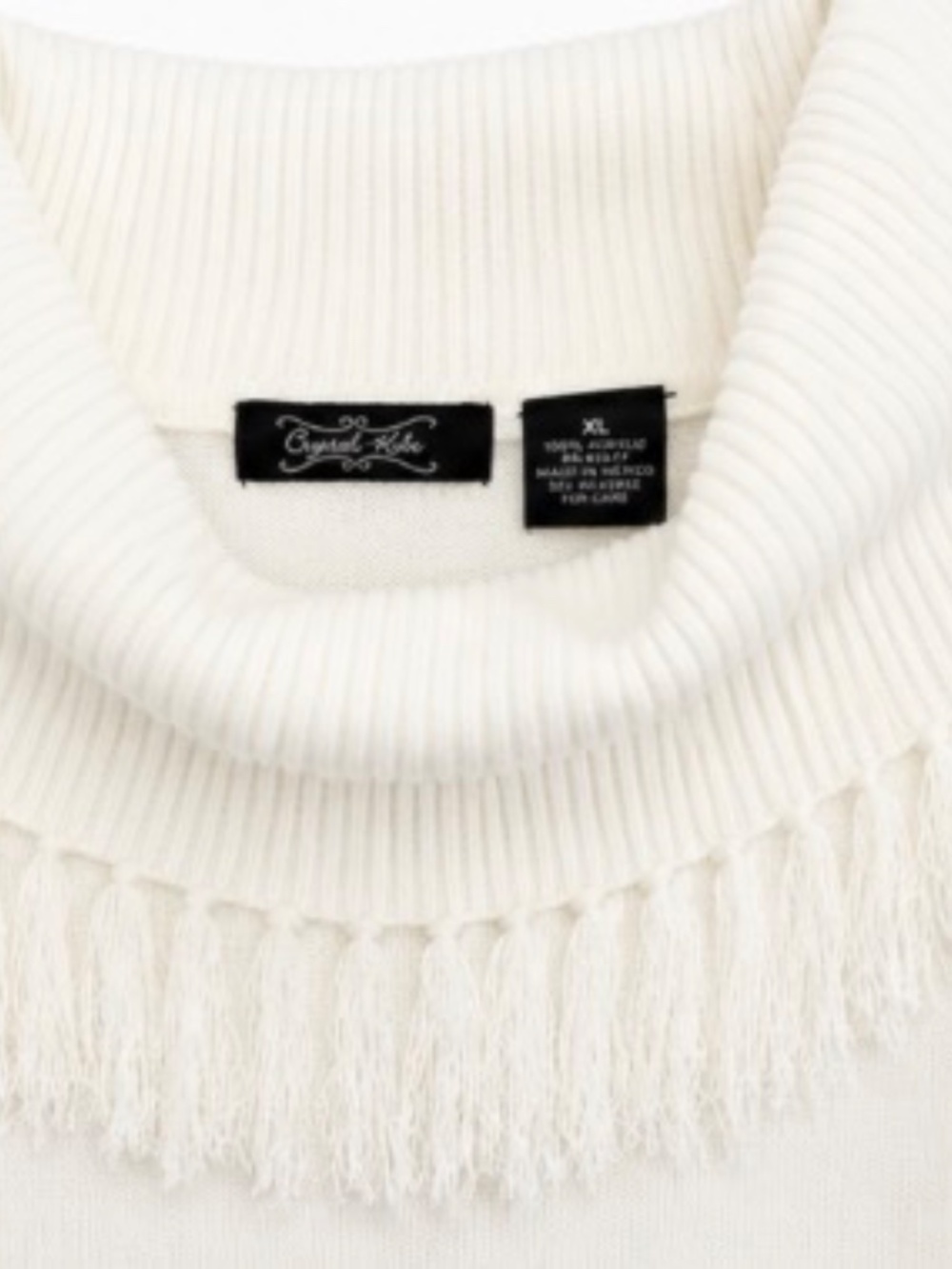 Crystal-Kobe White Fringe Cowl Neck Sweater XL Soft Knit Boutique Top - Picture 3 of 4